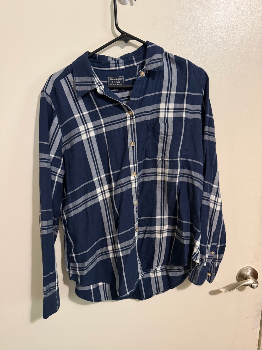 Abercrombie & Fitch Navy and White Plaid Button-Down Shirt